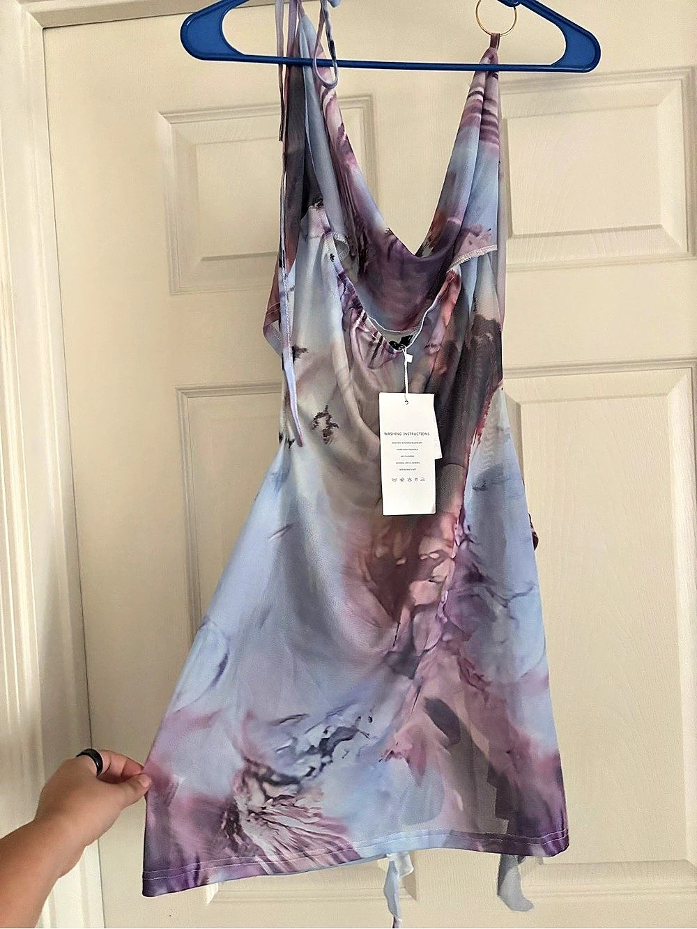 Abstract Ring Detail Tank mini dress in Blue & Purple Size large